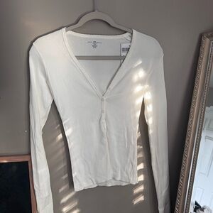 Brandy Melville Cream Ribbed Button-Up Cardigan